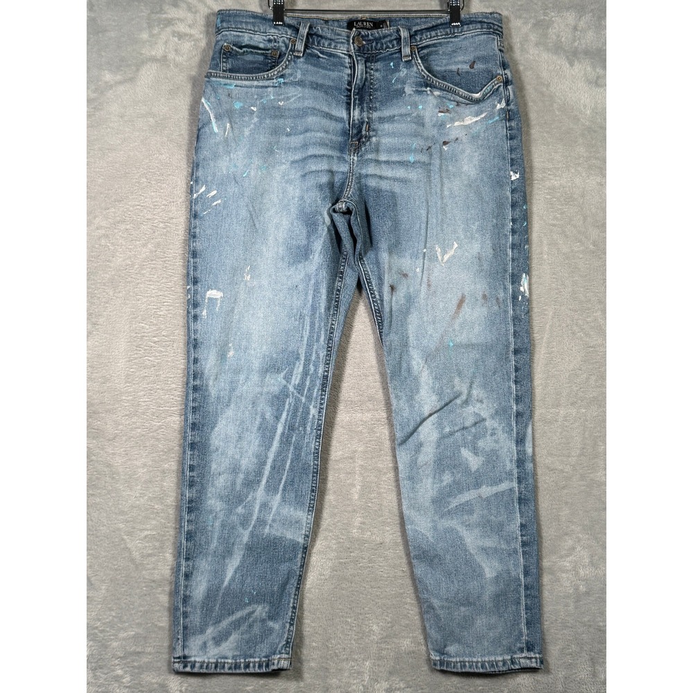 Lauren Ralph Lauren Jeans Womens 12 Blue‎ Painted Distressed Relaxed Tapered